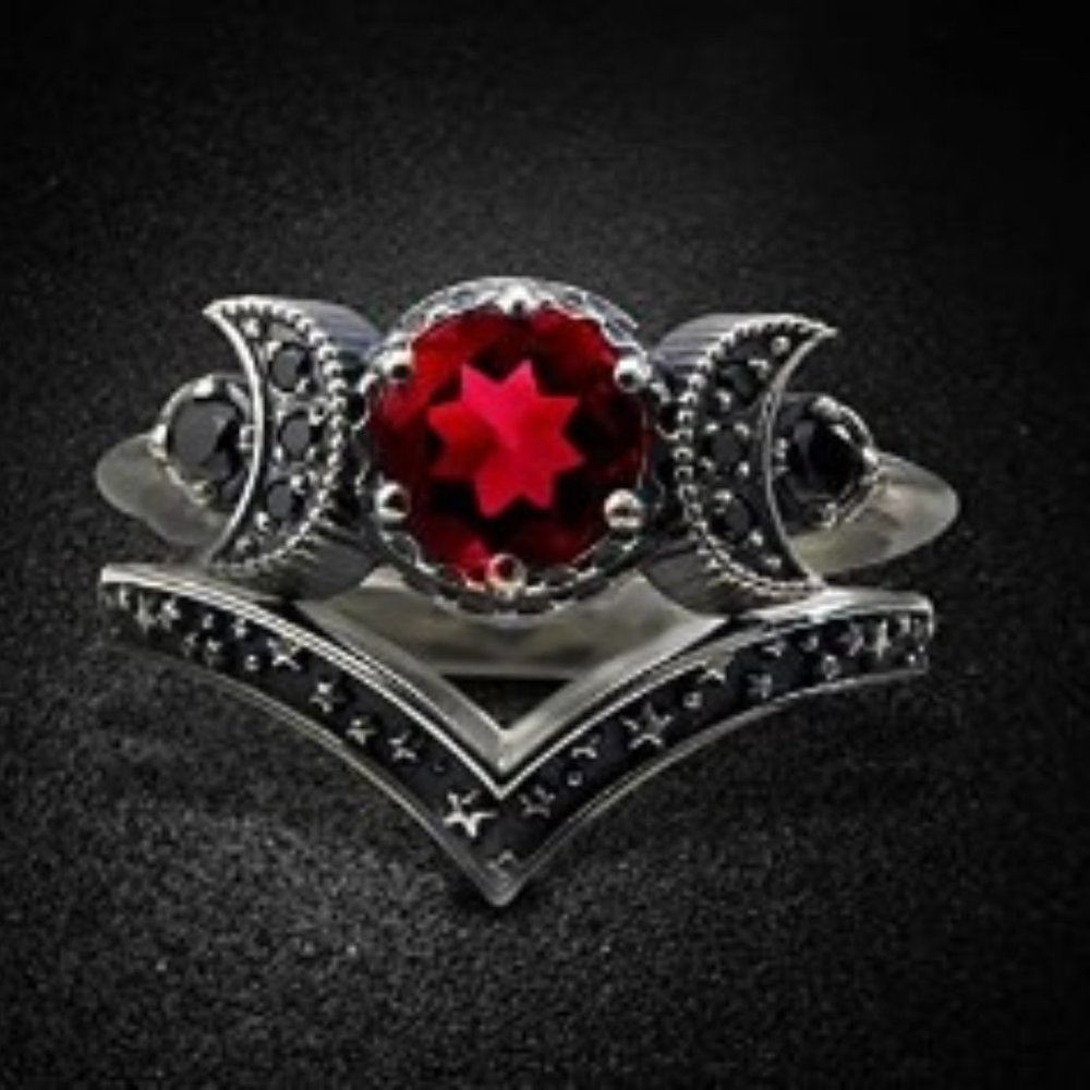 ❤️Red Amethyst 3 Moon Ring New